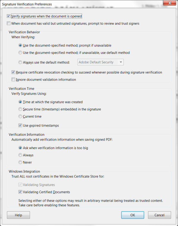 Signature Verification Preferences